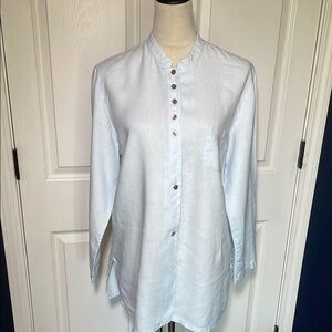 J. Jill Long Sleeve Band Collar 100% Linen Front Button Tunic Light Blue